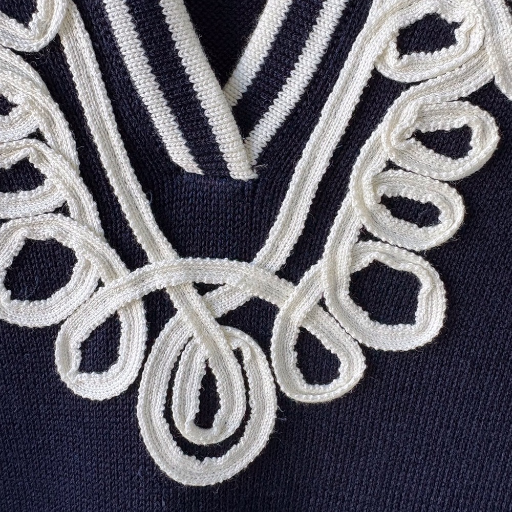 Talbots Embellished Split Neck Navy Sweater Size 1X Petite 3/4 Sleeves Casual - Picture 6 of 11